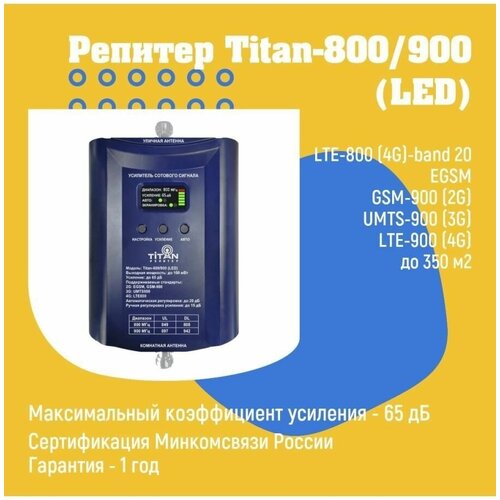 Усилитель сотовой связи и интернета 4G/3G/2G VEGATEL Titan-800/900 (LED) репитер