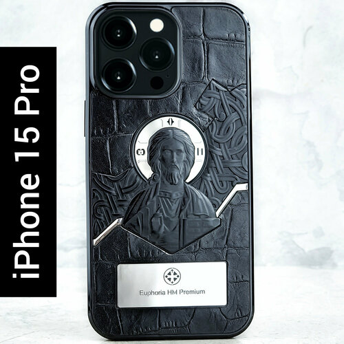 Чехол iPhone 15 Pro / Euphoria HM Pantocrator - Вседержитель Иисус Христос - натуральная кожа