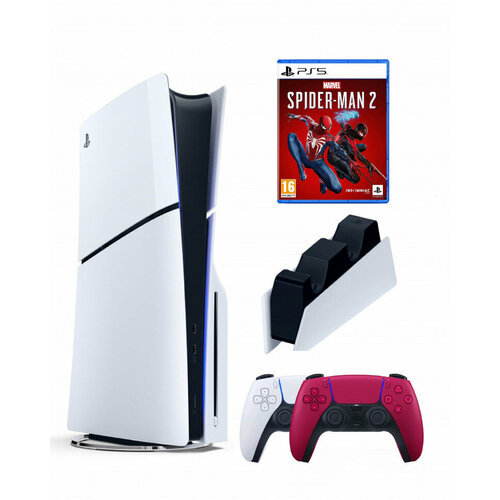 Приставка Sony Playstation 5 slim 1 Tb+2-ой геймпад(красный)+зарядное+Человек Паук 2