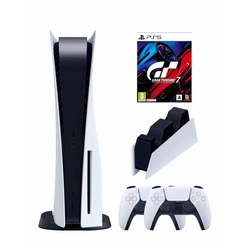 PS5 (ПС5) Игровая приставка Sony PlayStation 5 (3-ревизия)+2-й геймпад(белый)+зарядное+Игра Gran Turismo 7