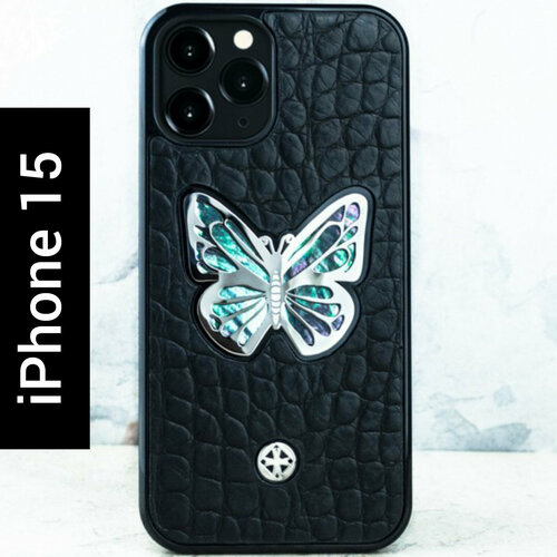 Чехол iPhone 15 / Euphoria HM Butterfly miniCROC - Euphoria HM Premium - натуральная кожа