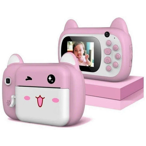 Детский цифровой фотоаппарат Котик (Розовый) Фотоаппарат моментальной печати