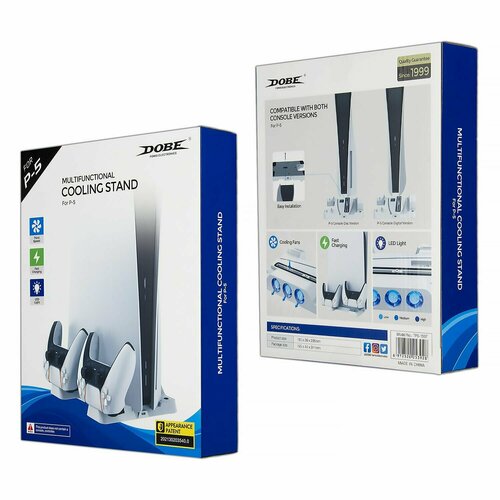Охлаждающая подставка (док-станция) DOBE для игровой приставки PlayStation 5 (PS5) с зарядкой и индикацией для геймпадов DualSense
